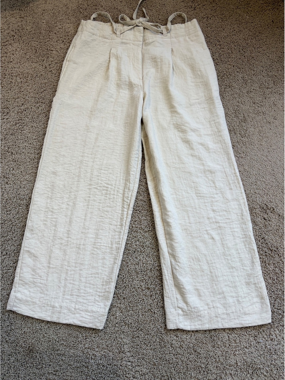 Women's DKNY cream linen blend wide-leg crop trousers pants Size 12